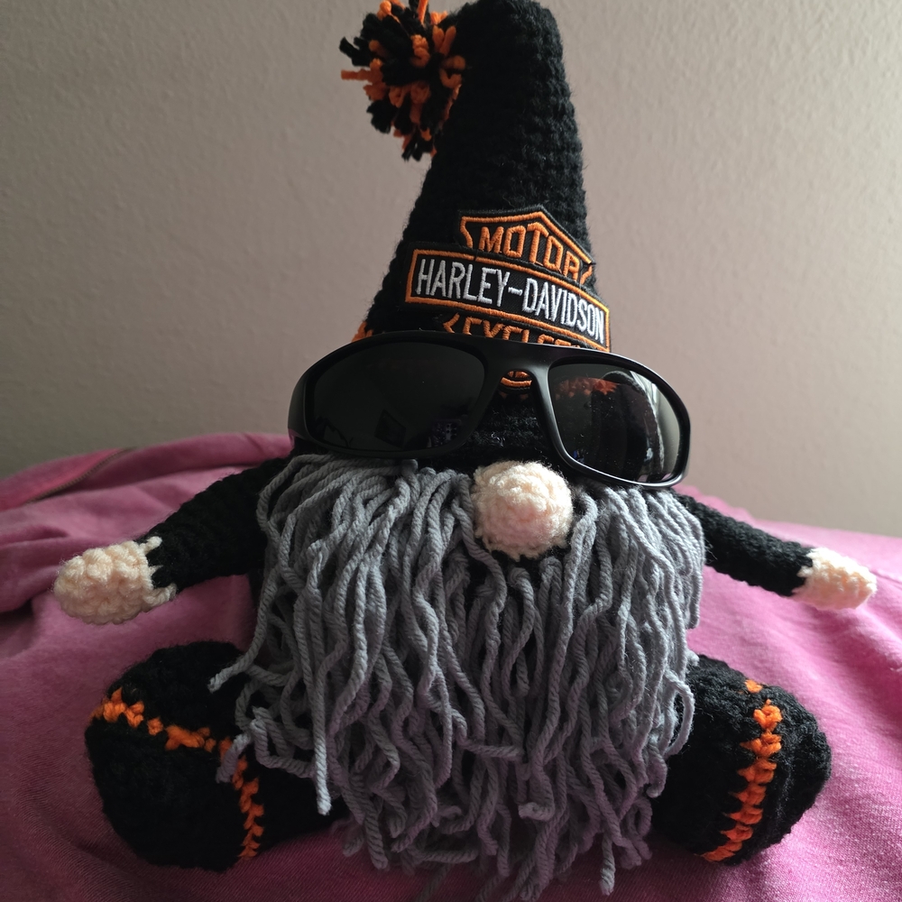 Harley-Davidson Black & Orange Knit Gnome with Gray Beard